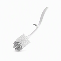 Brosse WC manuelle premium en PP à long manche, poignée ergonomique incurvée, poils denses bicolores, grattoir de rebord pour un nettoyage en profondeur de la salle de bain