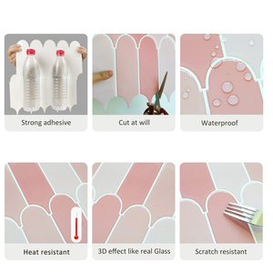 Revestimiento Autoadhesivo de Vinilo con Diseño de Plumas, 12 x 12 Pulgadas, Rosa y Verde (Juego de 10) - Product Image 6