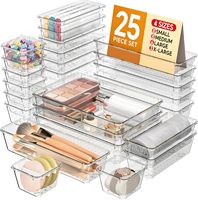 Ensemble de 25 organiseurs de tiroirs en plastique empilables, 4 tailles, pour salle de bain, cuisine et salon, rangement de bijoux