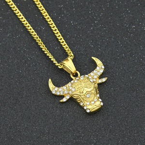Collares con Colgante de Cabeza de Toro para Hombre, Estilo Punk, Cadena con Piedras, Hip Hop, <span class=keywords><strong>Vaca</strong></span>, Buey, Collier, Colgante de Cabeza de Toro de Tribu Africana - Product Image 2