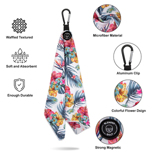 Toalla de limpieza personalizada para <span class=keywords><strong>palos</strong></span> de <span class=keywords><strong>golf</strong></span> Toallas de <span class=keywords><strong>golf</strong></span> con estampado Gofre de microfibra Logotipo personalizado Toallas de <span class=keywords><strong>golf</strong></span> magnéticas con clips e imán - Product Image 2