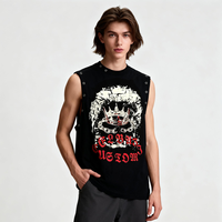 Débardeur Streetwear Personnalisé Sans Manches avec Rivets, 100% Coton, Coupe Oversize Boxy, Imprimé DTG Manga, Effet Délavé à l'Acide