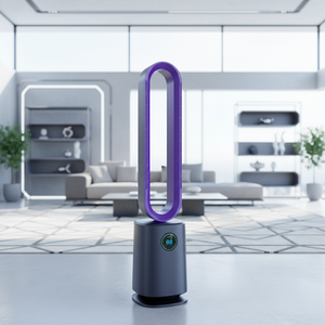 Ventilateur sans pales sur pied au design moderne, idéal pour la maison, avec 11 pales en carbone actif, lumière, télécommande et minuterie - Product Image 1