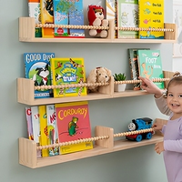 Rak Buku Dinding Set 3 Rak Kayu Modern Tugas Berat untuk Kamar Anak, Rak Dinding Kayu Pinus Premium dengan Tepi Melengkung, Tahan Lama untuk Anak-Anak