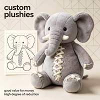 Grijze olifant knuffel met stiksels, anime knuffels, CE-gecertificeerd, ziekenhuis knuffel, fabrieksgemaakte olifant knuffel poppen