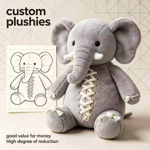 Peluche Elefante Grigio Personalizzato con Cuciture, Giocattoli in Peluche Anime Certificati CE, Giocattolo Compagno Ospedaliero, Bambole di Peluche a Forma di Elefante - Product Image 1