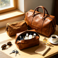 Trousse de Toilette Homme Personnalisée en Toile Cirée Marron et PU Mat, Sac de Voyage Triangulaire à Fermeture Éclair, Trousse de Maquillage Personnalisable avec Logo