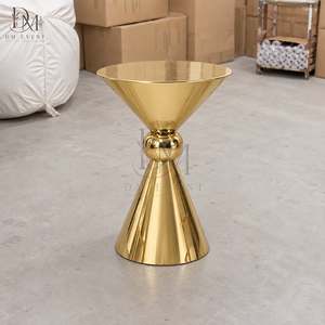 Round Cocktail <b>Table</b> for Commercial Bars with Gold Stainless Steel Sculpted Hourglass Base and <b>Mirrored</b> Tempered Glass Top - Product Image 2