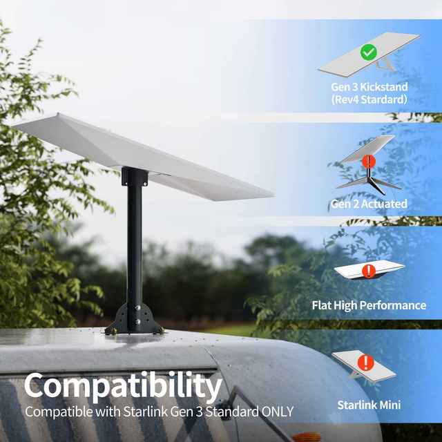 Starlink Gen 3 Standard RV Roof Mount Heavy-Duty Adjustable Antenna Bracket for Vehicle Outdoor Satellite Internet Installation