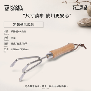 คราดพรวนดินสามง่าม ด้ามไม้ สแตนเลส สำหรับกระถางต้นไม้ เครื่องมือทำสวน - Product Image 4