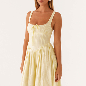 Produttori di abbigliamento da donna abito estivo lungo e Casual elegante con maniche lunghe in Midi elegante abito in cotone con volant a pieghe - Product Image 2