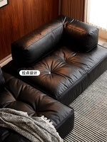 Canapé d'angle en cuir microfibre noir, design modulaire nordique, grand format, style Bauhaus, en forme de bloc de tofu, dépliable