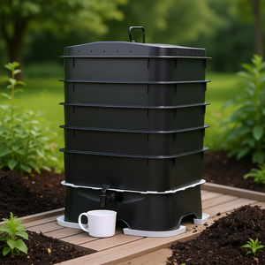 Kit de compostaje de lombrices de 5 niveles y 50 L con grifo de drenaje para vermicompostaje en interiores y exteriores, contenedor para reciclaje de residuos alimenticios. - Product Image 2