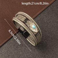 Bracelet pour homme multi-couches en cuir, ton argenté, plume, œil de tigre, pierre turquoise, style western bohème vintage, fermoir magnétique
