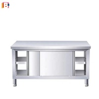 Edelstahl Arbeitstisch Bank mit Schiebetür Küche Arbeitstisch Bank Schrank mit Splash back Arbeitstisch