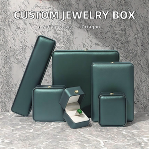 Cajas de Joyería de Cuero de Lujo, Colección de Varios Tamaños, Cierre de Botón Dorado, Forro de Terciopelo, Caja de Regalo para Anillos y Colgantes - Product Image 2