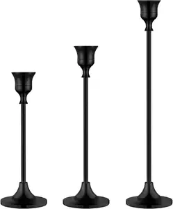 烛台支架哑光黑色装饰烛台3件套，用于壁炉壁炉架餐桌家居装饰