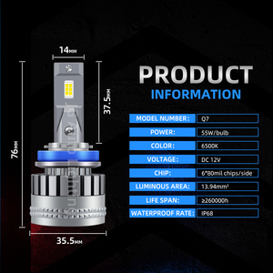 Q7 100W 6500k 24000lm Hoge Vermogen Dubbele Koperen LED Chips Waterdichte Aftermarket Accessoires CAN Bus H11 Autolampen LED Koplamp - Product Image 2