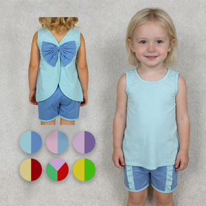 Conjunto de Ropa Casual de Boutique para Niñas, Estilo Princesa, de Algodón, con Espalda Descubierta y Lazo, Conjuntos de Verano a la Moda, Ropa al por Mayor a Precio de Fábrica - Product Image 1