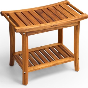 Open Sesame Solid Wood Double Layer Bathroom Stool 56x33.2x47.2cm With <b>Storage</b> <b>Rack</b> <b>Shower</b> Seat - Product Image 1