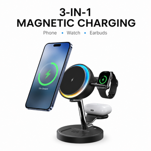 3-in-1 Fast 15W Wireless Charger Stand Magnetic Holder with Colorful LED Ambient Lighting Eco-Friendly Multifunctional <b>Charge</b> - Product Image 3