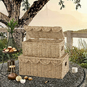 Panier de rangement rectangulaire en jonc de mer naturel tressé, décoratif pour la cuisine, pour fruits, petit panier en osier - Product Image 2
