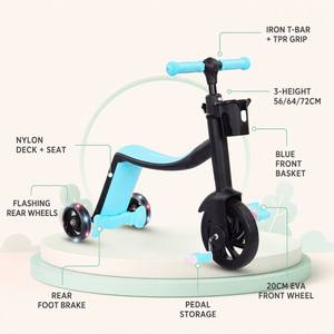 <span class=keywords><strong>Trottinette</strong></span> 3-en-1 pour enfants : Tricycle, draisienne et <span class=keywords><strong>trottinette</strong></span> à pousser, avec poignée en fer et TPR, roue arrière lumineuse et 3 hauteurs réglables - Product Image 3