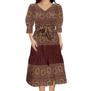New Summer Polynesian <strong>Dresses</strong> Women Lady Elegant Puff Sleeve Tiered Midi <strong>Dress</strong> With Belts Lace up Custom <strong>Plus</strong> <strong>Size</strong> Womens <strong>Dress</strong> - Product Image 1