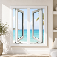 Ventanas Abatibles de PVC para Casas, Diseño Estilo Francés, Ventanas y Puertas de UPVC Resistentes a Huracanes para Viviendas Residenciales