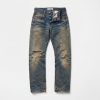 Ensemble de jeans en denim indigo foncé délavé, avec déchirures aux genoux, coupe droite, et veste trucker courte à boutons, 2 pièces, style streetwear