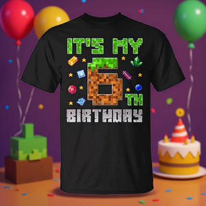 T-shirt avec chiffres pixelisés pour garçon gamer, pour le 6e anniversaire des enfants, design « C'est mon jour » - Product Image 2