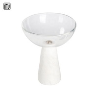 Bol à fruits rond moderne de luxe avec base en marbre blanc et accessoires d'ameublement personnalisés en verre pour la décoration de bureau
