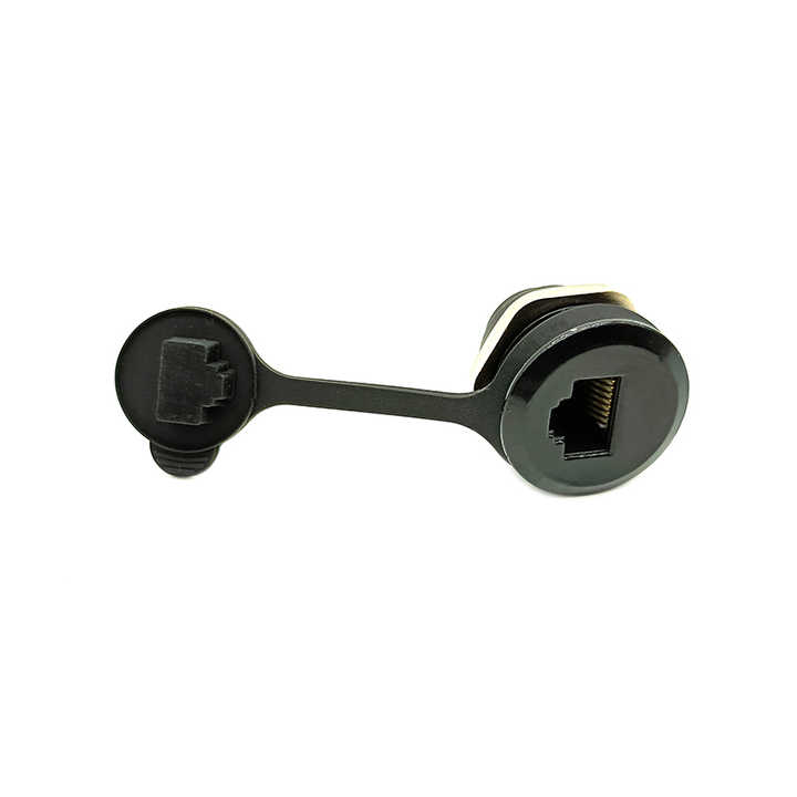 RJ45 Shielded Round Panel Mount Coupler Connector with Dustproof Cover