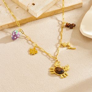 European American Style Stainless Steel Tiger Eye <b>Crab</b> Pendant Necklace With Maple Leaf Rose Charms Cartoon Animal Zodiac - Product Image 2