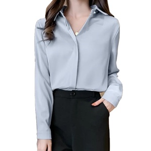 Camicia personalizzata da donna camicia di seta <span class=keywords><strong>bianca</strong></span> top da donna a manica lunga da ufficio in seta da donna in <span class=keywords><strong>raso</strong></span> - Product Image 1