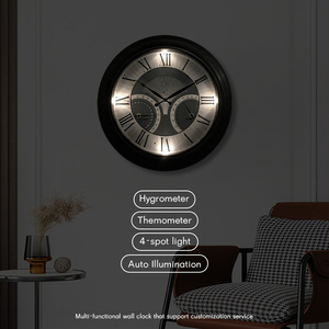 Analog thắp sáng im lặng kim loại lớn ngoài trời không thấm nước Nhiệt kế kỹ thuật số Đêm LED chiếu sáng đồng hồ treo tường vàng Patio Vườn Hồ Bơi - Product Image 2