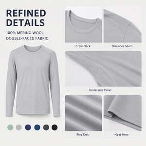 250 GSM <b>Wool</b> Men's Long Sleeve <b>Base</b> <b>Layer</b> Winter Thermal Underwear Top Custom Logo Premium Warm Soft Breathable Ski Hiking Shirt - Product Image 3