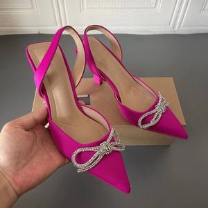 Dropshipping Sandales à talons avec strass et logo personnalisé Talons fins Pompes de créateurs de mode avec nœud pour femmes - Product Image 5