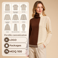 Pull en tricot torsadé personnalisé pour femme, style Preppy, col roulé, en laine et viscose, avec empiècements ajourés et blocs de couleur, collection automne