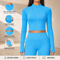 Veste de yoga personnalisée sans couture pour femme, col montant zippé, nouvelle collection automne, vêtement de sport à manches longues, coupe courte, chaude, pour la gym