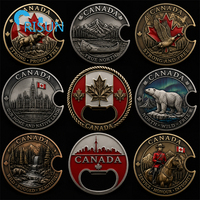 Cadeaux souvenirs de voyage personnalisés Canada : Aimant drapeau canadien, pièce de monnaie de collection, décapsuleur, porte-clés