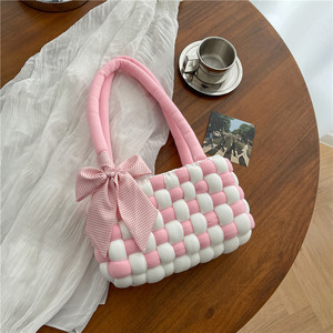 Bolsa de material DIY tejida a mano con tablero de ajedrez, bolsa de nube cosida a mano, hilo islandés hecho a sí mismo, regalo creativo - Product Image 6