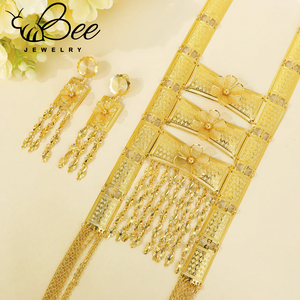 Juego de Joyería Hipoalergénica para Novia, Estilo Dubái, con Borlas Nigerianas, Oro Asiático de 24K, Collar Largo y Aretes - Product Image 5