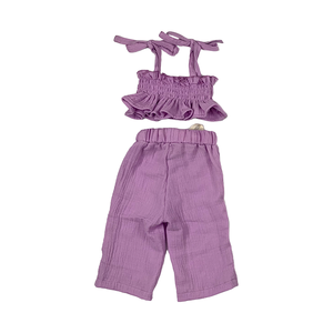 Ensemble de vêtements pour bébé fille d'été en lin mélangé à nouer personnalisé pour petite fille, <span class=keywords><strong>short</strong></span> décontracté de marque, pantalon et <span class=keywords><strong>short</strong></span> pour bébé - Product Image 6