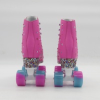 Magnifiques patins à roulettes roses avec strass pour filles, design scintillant, doublure en velours confortable, roues classiques en PU, roulements ABEC-7