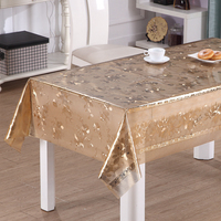 Nappe en PVC Transparente Effet Cristal Argenté RNPT, Motif Floral Tissé Fin, Finition Plastique Transparente pour la Table à Manger