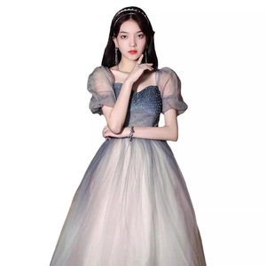 Ethereal Graduation Evening Gown Women Sweetheart Neckline Empire Waist Gray Tulle Party Dress Coming Of Age Ceremony - Product Image 4