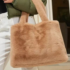 Bolso de mano personalizado de piel de imitación suave y peludo de gran capacidad para mujer, bolso de hombro esponjoso, bolsos de mano para mujer