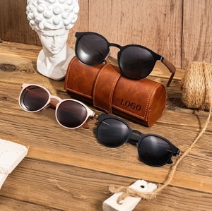 نظارات شمسية نسائية صغيرة مستديرة بشعار مخصص إطار معدني من الخشب والمعبد نظارات شمسية مستقطبة عصرية Gafas De <span class=keywords><strong>Sol</strong></span> للخارج - Product Image 1