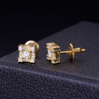 Bijoux hip-hop de luxe de haute qualité plaqués or certifiés GRA Moissanite taille brillante 925 argent boucles d'oreilles carrées pour hommes